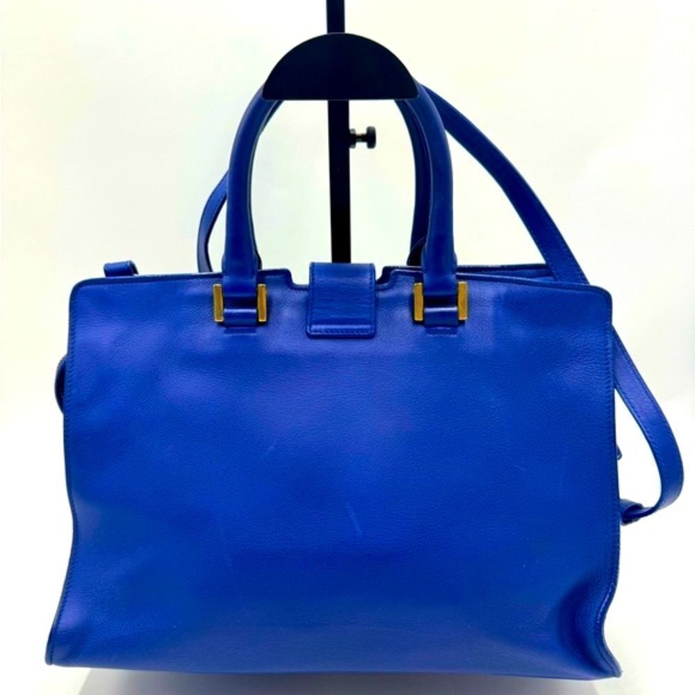 Auth Saint Laurent Small Classic Ligne Y Blue Leather Paris Chyc Cabas Tote 2way - Picture 5 of 15